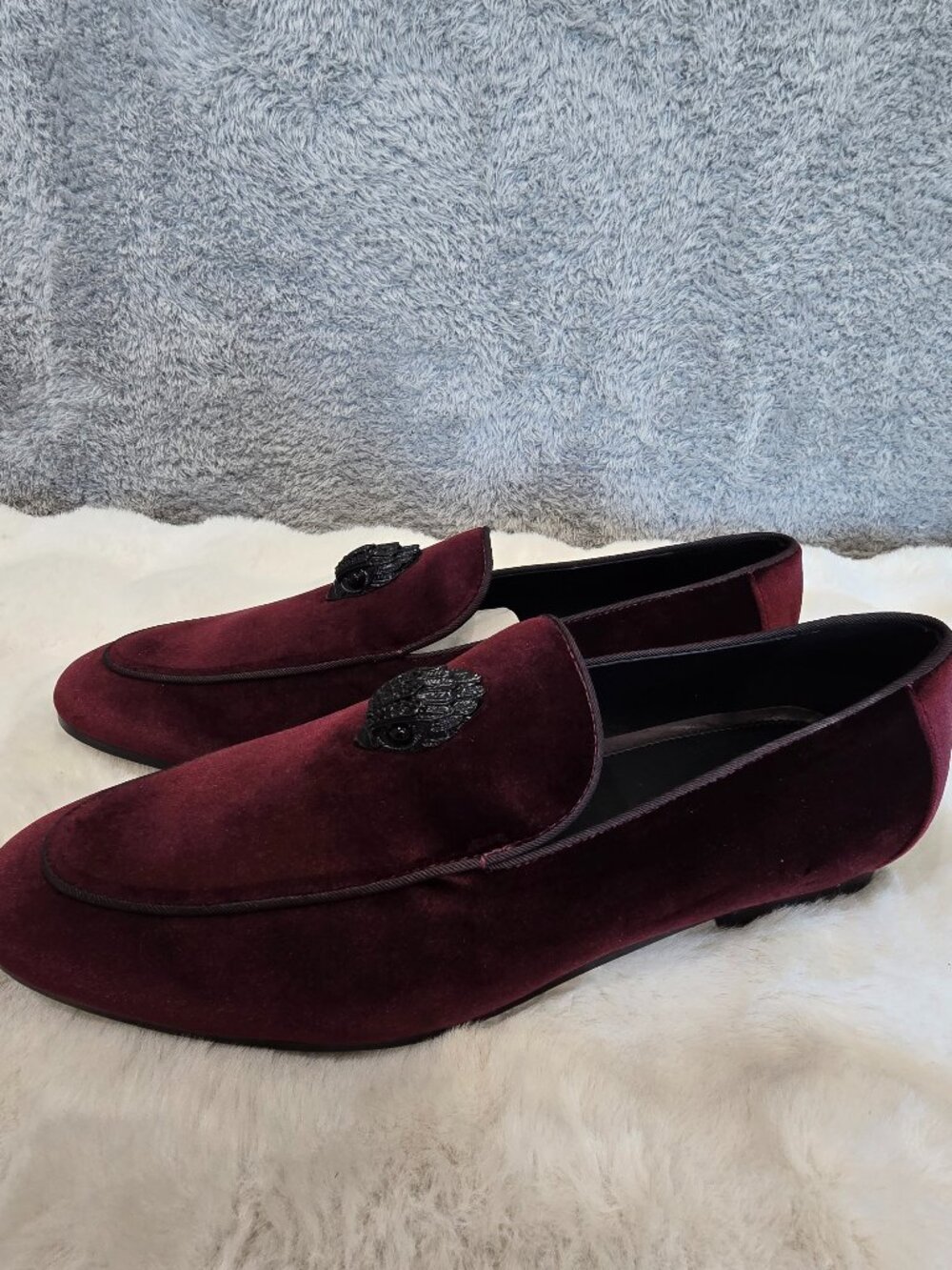 Kurt Geiger Hugh Eagle Velvet Loafer Wine Men's Size 41.5 or US 8.5 NEW Formal